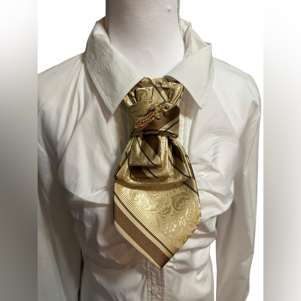 Re’tied chic by Pauline Cream Brown Sword brooch